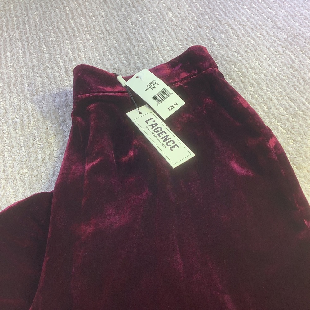LAGENCE Dark Port Velvet Straight Leg Silk Viscose Pants Size 8‎ NWT